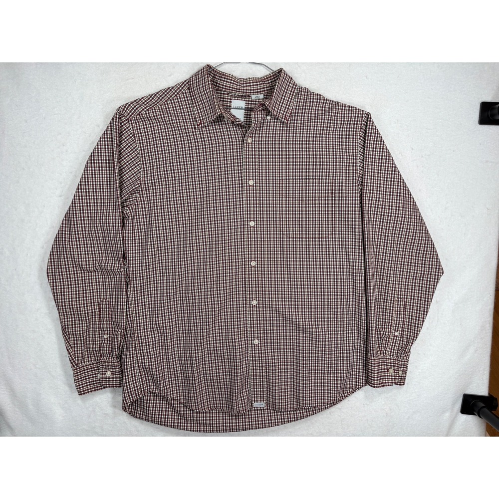 J.Crew Mens Large Red Gingham Check Cotton Long Sleeve Button Down Shirt